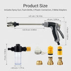 Long Wand Hose Nozzle Sprayer with Foam Bottle, Adjustable Water Spray Gun with 6 Adapters, Trigger Lock and Rubber Grip for Car Wash, Garden Watering and Outdoor Use, 1 Pack - Image 7