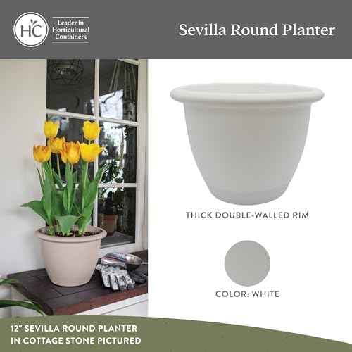 The HC Companies Sevilla Flower Planters - Durable Outdoor & Indoor Planter - Round Lightweight Self Watering Plant Pots for Herbs & More (14" White, Pack of 1) - Image 2