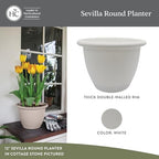 The HC Companies Sevilla Flower Planters - Durable Outdoor & Indoor Planter - Round Lightweight Self Watering Plant Pots for Herbs & More (16" White, Pack of 1) - Image 3