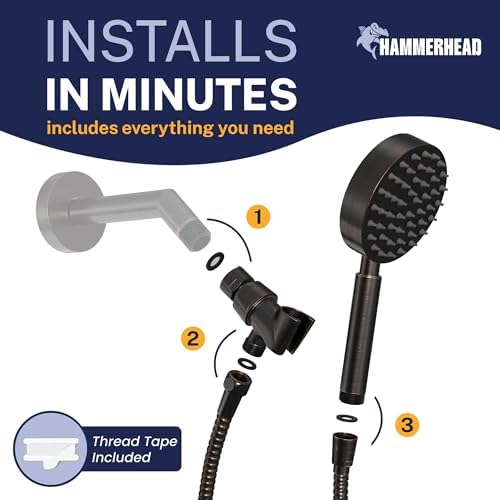 HammerHead Showers® Solid Metal Handheld Shower Head with Hose and Brass Holder - OIL RUBBED BRONZE - 2.5 GPM High Pressure Shower Heads with Adjustable Shower Wand Bracket - 6ft Flexible Extension - Image 5