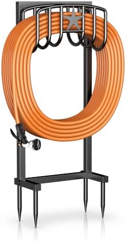 Garden Hose Holder, Heavy Duty Freestanding Metal Stand, 165FT Garden Hose Storage with 4-Spike Stable Base, Rustproof Water Hose Holder for Outdoor Yard Lawn Garden Black by Unknown