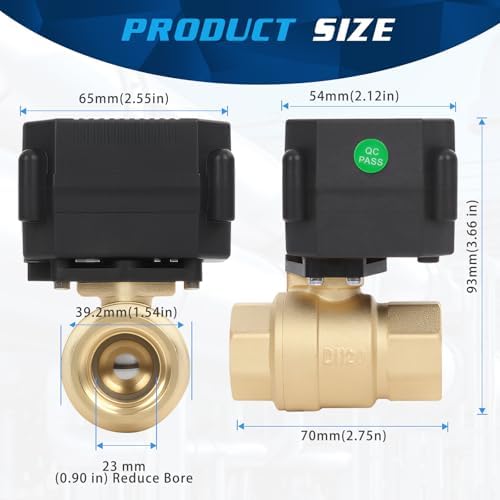 3/4" Motorized Ball Valve Brass - 2 Wire Auto Return Electric Water Valve normally closed with Full Port, 110-230V AC Automatic Ball, IP67 - Image 3