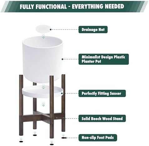 D'vine Dev Plastic Pot with Walnut Wood Stand, White, 16 in, 55-C-X-1 - Image 5