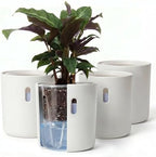 Self Watering Planters, 4 Inch Pot with Water Reservoir, Nylon Wick & Clear Inner Pot, Bottom Water System | Self Watering Pots for Indoor & Covered Outdoor Plants | White | Pack of 4 by Wavyleaf