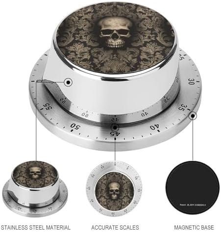 Mechanical Kitchen Timers for Cooking,Gothic Wallpaper Skull Printed 60 Minute Magnetic Countdown Timer,Cute Cooking Timers with Alarm,Stainless Steel Time Timer Manual No Batteries Required - Image 3
