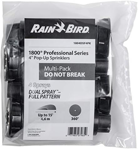 Rain Bird 1804DSF4PK Professional Dual Spray Pop-Up Sprinkler, 360° Full Circle Pattern, 8' - 15' Spray Distance, 4" Pop-up Height, 4-Pack - Image 4