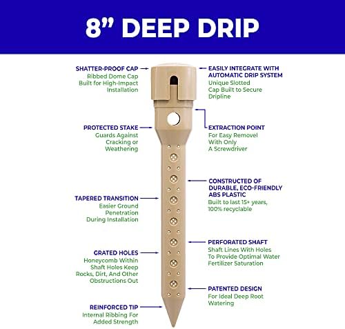 Underhill Deep Drip Irrigation Stakes 8-Inch, Watering Spikes for Trees, Flowers, Fruits, and Small Plants, Drip System Tubes, A-DD08-25, Case of 25 - Image 5