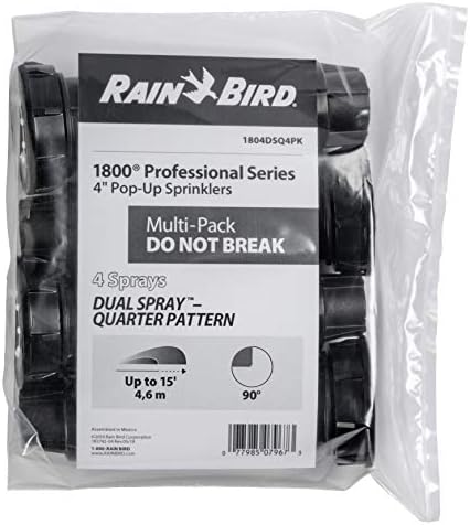 Rain Bird 1804DSQ4PK Professional Dual Spray Pop-Up Sprinkler, 90° Quarter Circle Pattern, 8' - 15' Spray Distance, 4" Pop-up Height, 4-Pack - Image 4