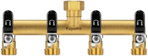 4-Way Garden Hose Splitter, Heavy-Duty Brass, 3/4" GHT, Black by Yayamz