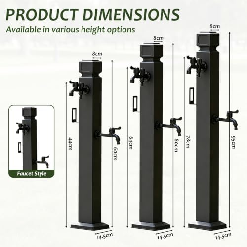 Outdoor Stainless Steel Water Column Spigot, Freestanding Garden Hose Holder with Brass Faucet, Matte Black Decorative Fountain Water Post for Irrigation Washing(C,Height: 60cm/23.6in) - Image 2