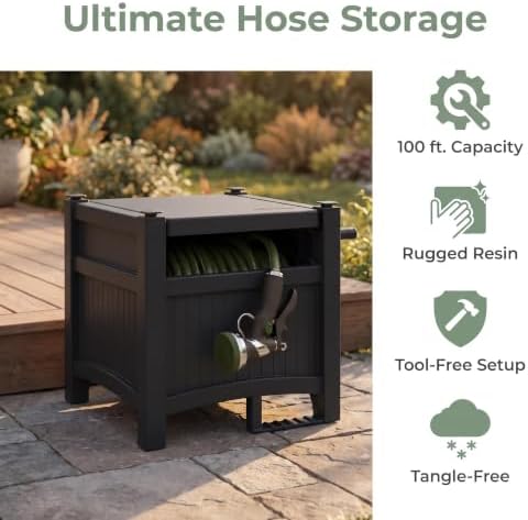 100 Ft Concealed Garden Hose Reel, All Weather Resin Construction - Image 2