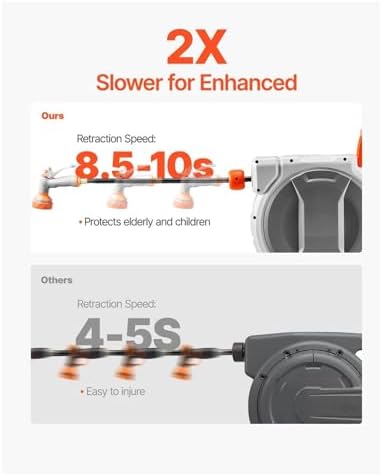 Retractable Garden Hose Reel 84ft 1/2 Inch Wall Mounted, Heavy Duty Garden Hose with 9-Pattern Nozzle, Slow Rewind System, 180° Swivel - Image 6