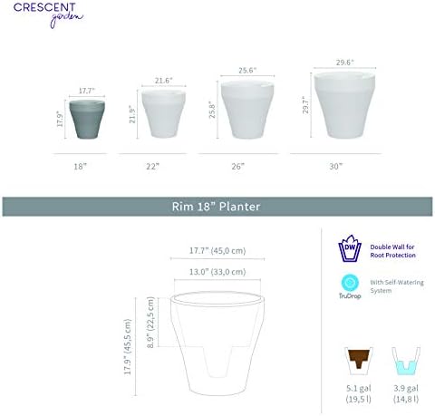 Crescent Garden TruDrop Rim Modern Self Watering Planter with Water Level Indicator, Indoor/Outdoor Weather-Safe Round Plant Pot, Grow Healthy Plants & Flowers - 18" W (Old Bronze) - Image 2