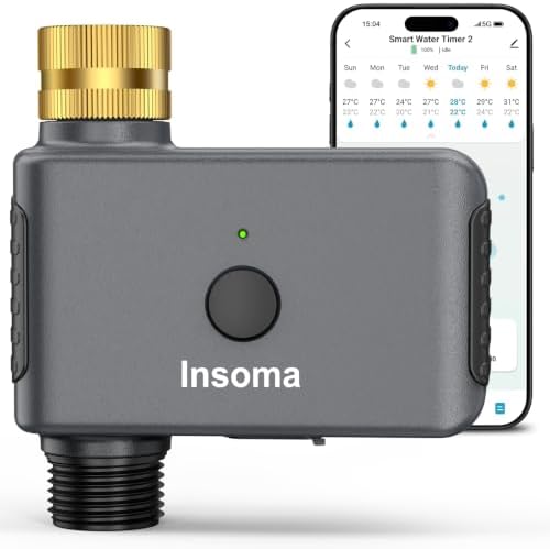 Insoma WiFi Water Timer Brass Inlet, Smart Sprinkler Timer for Garden Hose, APP & Voice Control Hose Timers, No WiFi Hub, 20 Watering Plans, Rain Delay Manual Mode for Garden Lawns(2.4GHz Only) by Insoma