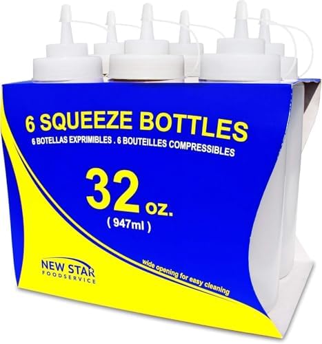 New Star Foodservice Plastic Squeeze Bottles, 32oz, Clear, 6 pk by NewStarFoodservice