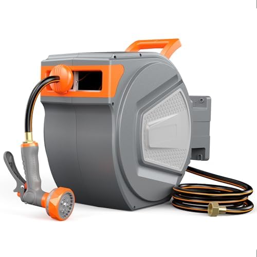 DUMOS Retractable Garden Hose Reel, 1/2 in X 78 ft Water Hose with Nozzle by DumosLifestyle