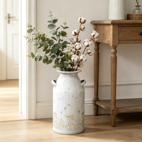 13" H Vintage Metal Flower Vase, Farmhouse Rustic Pitcher Jug, Decorative Milk Can Vase Distressed Plant Holder for Home Kitchen Garden Table Centerpiece Decor - Image 2