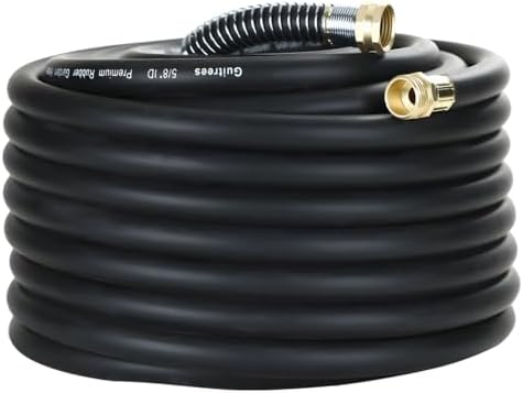 Guitrees 75FT 5/8 Heavy Duty Rubber Garden Hose - 300psi Working, 1000psi Burst - Hot/Cold Water - Five-Layered Braiding for Durability - Versatile for Gardening, Agriculture, Construction(Black) by Guitrees