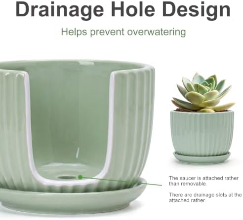 Flower Pots,Ceramic Plant Pots with Drainage Holes Set of 3（Light Green） - Image 4