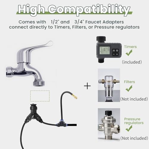 100FT Smart Drip Irrigation System with Water Timer – Automatic Garden Watering System with 360° Bendable Hose & 24 Adjustable Nozzles for Garden, Yard, Lawn,Compatible with 3/4" & 1/2" Hose - Image 7