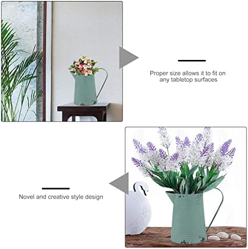 Vintage Iron Pitcher Vase Shabby Metal Jug Vase Farm Watering Can Retro Iron Flower Bucket Home Decoration (Yellow/Green)-Ciel-bleu - Image 3
