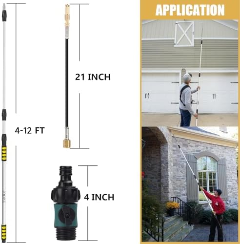 12FT (20ft Reach) Telescopic Gutter Cleaning Tools from The Ground, Rain Gutter Cleaners Tool with Hose Copper Attachment, Long Reach Gutters Cleaner Wand with Extension Pole - Image 5