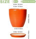 6 Inch Ceramic Plant Pots with Drainage Hole and Saucer, Orange - Image 2