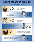 Saker Pressure Washer Hose Connector Set 10 PCS,Hose Adapter Set,Pressure Washer Connector Accessories,M22-14 Swivel to 3/8'' Quick Connect, 3/4" to Quick Disconnect,Quick Connect Set with Storage Bag - Image 2
