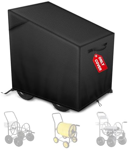4-Wheel Garden Hose Reel Cart Cover – Weather-Resistant Protective Cover for Outdoor Hose Reels & Carts, Protects Against Sunlight, Rain, Snow, Sandstorms – Black by Bethshaya
