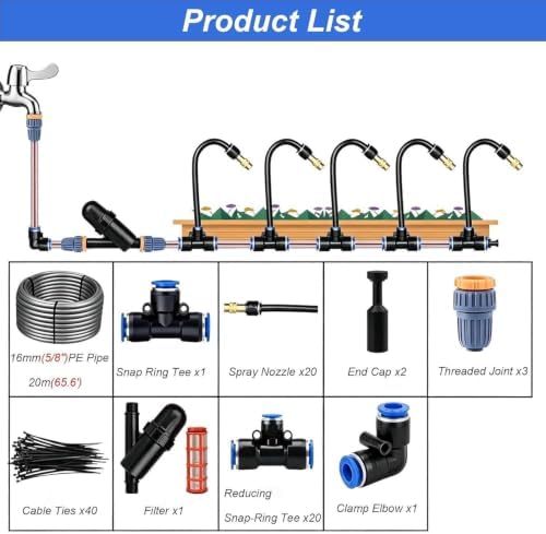 Drip Irrigation Kit Automatic Watering Misting System for Greenhouse, Yard, Lawn, Plant, 360° Adjustable Drip Irrigation Equipment, 10 15 20 30 40 50 100 M(L 196ft(60m)) - Image 2