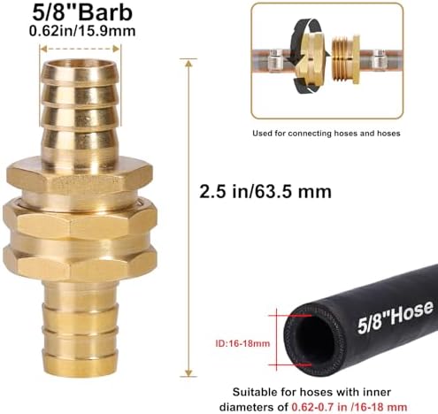 SIGURANTA Garden Hose Repair Connector with Clamps Hose End Repair Kit,5/8" Barb Garden Hose Fittings Male and Female brass garden hose ends (5/8"Barb-10 Set) - Image 2