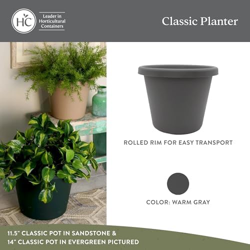 The HC Companies Classic Round Plastic Plant Pot w/Rolled Rim - Lightweight & UV Resistant Flower Pot for Herbs & More - Outdoor & Indoor Plant Pots w/Drainage (17 inch Warm Gray, Pack of 1) - Image 2