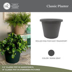 The HC Companies Classic Round Plastic Plant Pot w/Rolled Rim - Lightweight & UV Resistant Flower Pot for Herbs & More - Outdoor & Indoor Plant Pots w/Drainage (17 inch Warm Gray, Pack of 1) - Image 2