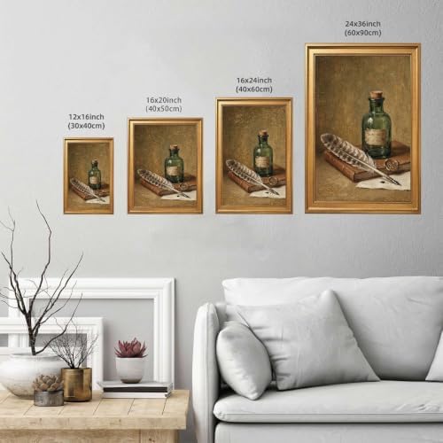 Gold Vintage Framed Ink Bottle and Quill Wall Art Still Life Print - Image 3