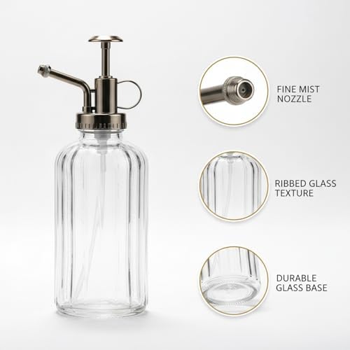 6.8 oz Ribbed Glass Spray Bottle, Fine Mist Refillable Mister for Plants & Home Decor, Clear Vertical Textured Dispenser - Image 6