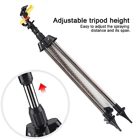 1/2 Inch Impact Sprinkler Head on Tripod Base, Adjustable Metal Tripod, Heavy Duty Long Range Lawn Watering System, 360 Degree Rotating Sprinkler, 4.5 x 4.3in - Image 5