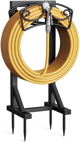 Garden Hose Holder Stand, Freestanding Metal Water Hose Storage Rack with Hooks for Outside Yard Lawn, Heavy Duty by niffgaff