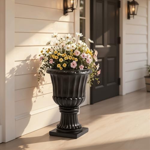 Classic Pedestal Urn Planter, 30 Inch, Black - Image 2