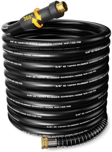 Heavy Duty Garden Hose 100ft, 5/8" Rubber Hose Durable 4 Layer Construction by Wurzberge