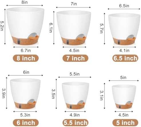 QRRICA 8/7/6.5/6/5.5/5 Inch Self Watering Pots for Indoor & Outdoor Plants - Image 2