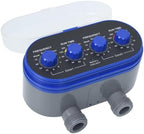 Gecheer Double Outlet Garden Water Timer, Automatic Irrigation Controller with 2 Ball Valves for Plants Lawn, Waterproof ABS Dial Timer for Hose Faucet, Battery Operated, Blue and Gray by Gecheer