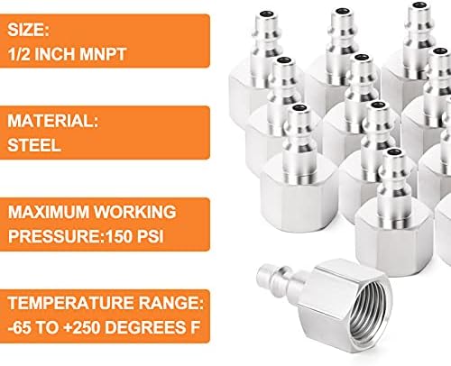 GASHER 20PCS 1/2-Inch NPT Female Industrial Air Tool Fitting, 1/4-Inch High Flow Pneumatic Plugs Max Working Pressure 300PSI - Image 5