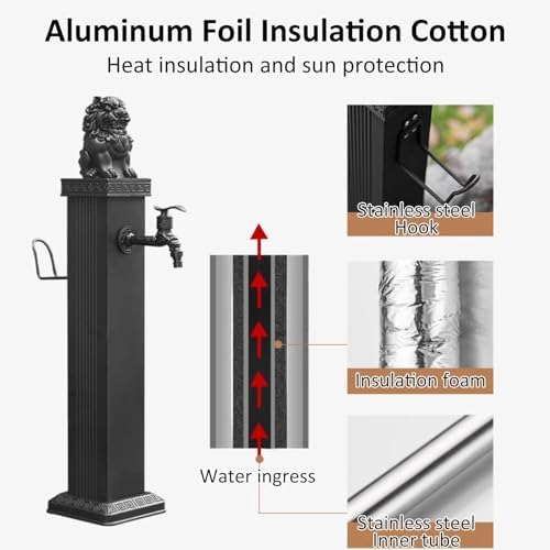 Outdoor Faucet Column Column Garden Water Faucet Decorative Courtyard Post with Dual Water Outlet Floor Mounted Feature for Irrigation Washing(76cm/29.92in) - Image 4