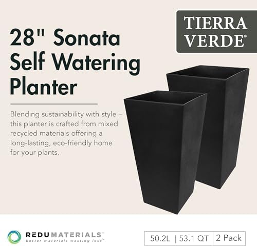 Tierra Verde Sonata Self-Watering Square Planters, Black, 14" x 28", 2-Pack - Image 2