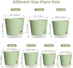 Meowell Self Watering Pots Set of 7 – Assorted Size 4" to 8" Indoor Plant Pots with Drainage Holes and Clear Reservoir for Visible Water Level, Plastic Wicking Planter for House Plants & Flower, Green - Image 2