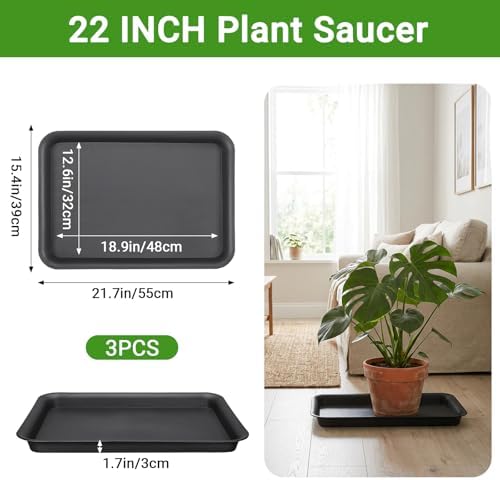 GREANER 22 Inch Plastic Plant Saucer, 3 Packs Black Plant Drainage Tray, Drip Trays for Potted Plants, Planter Saucers for Indoor Outdoor - Image 2