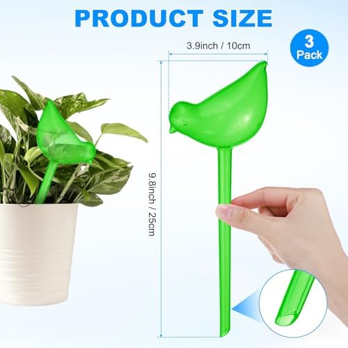 M METERXITY 3-Pack Plant Watering Globes, 9.8 Inch Plastic Bird Shape Self Watering Planter Insert for Indoor/Outdoor Pots, Self Water Devices Decorative Garden Stake [Green] - Image 3