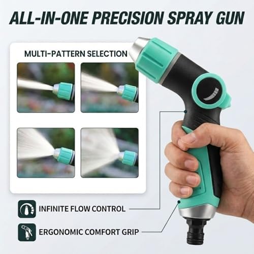 High Pressure Garden Hose Nozzle with 4 Spray Patterns & Thumb Control (Lake Blue) - Image 6
