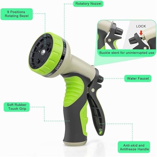 Garden Hose Pipe Spray Gun,High Pressure Anti-Leaking Hose Gun(25FT),9 Adjustable Patterns Garden Hose Nozzle Sprayer with,Suitable for watering plants and lawns,Green,25FT - Image 5