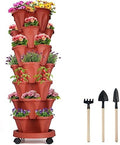 DUNCHATY Stackable Planters 7 Tier Vertical Garden Planting Tower Planters Strawberry, Herb, Flower, and Vegetable Planter Indoor Outdoor Gardening Pots with Removable Wheels and Tools by DUNCHATY